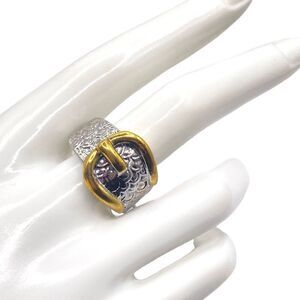 Mixed metal belt buckle textured ring size 5.5